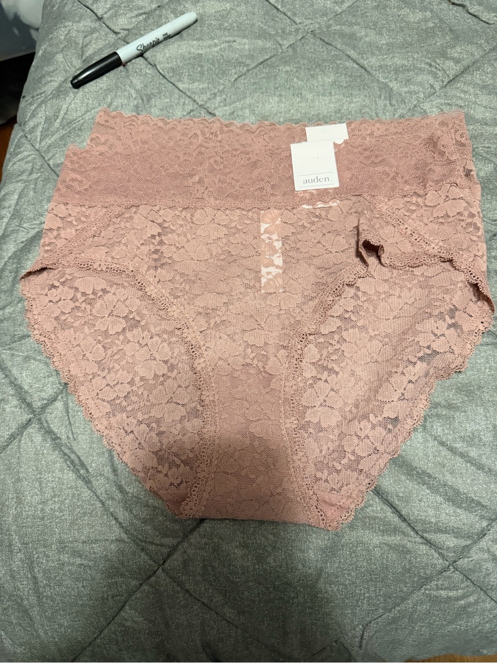 Auden Lace High-Waist Briefs in Mauve Pink